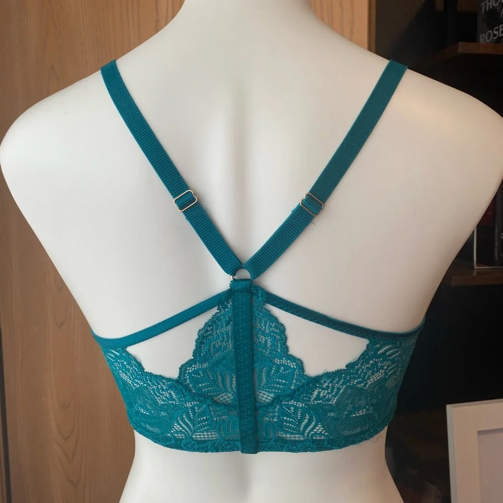 Auden Teal Lace Push Up Racerback Underwire Bra 34DD - Picture 3 of 5